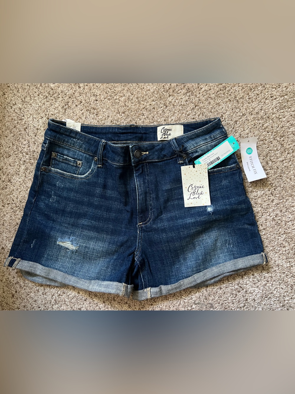 NWT Cosmic Blue Love “Jodie Distressed” Roll-Cuff Shorts - Blue